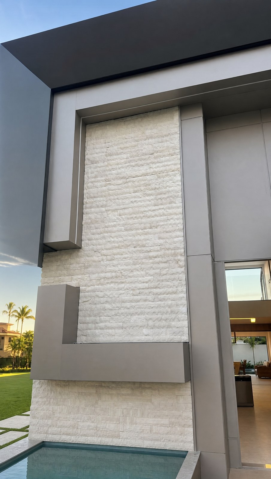 Rock Face Limestone aplicado. Fachadas e paredes, projetos clean