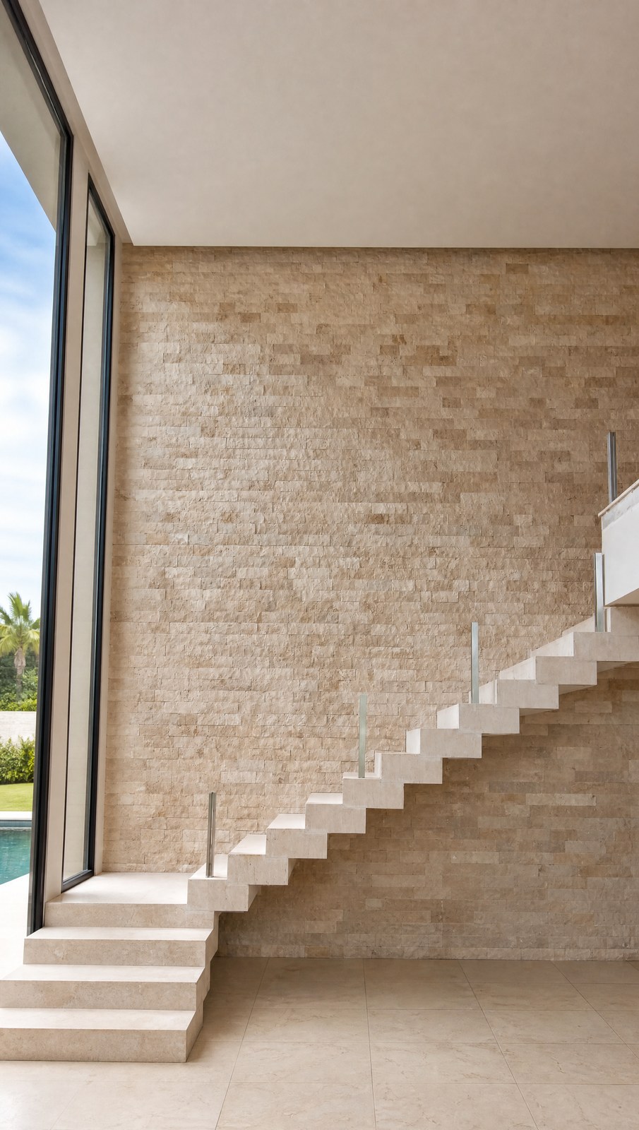 Rock Face Travertino Romano Light aplicado. Fachadas, muros e paredes de destaque