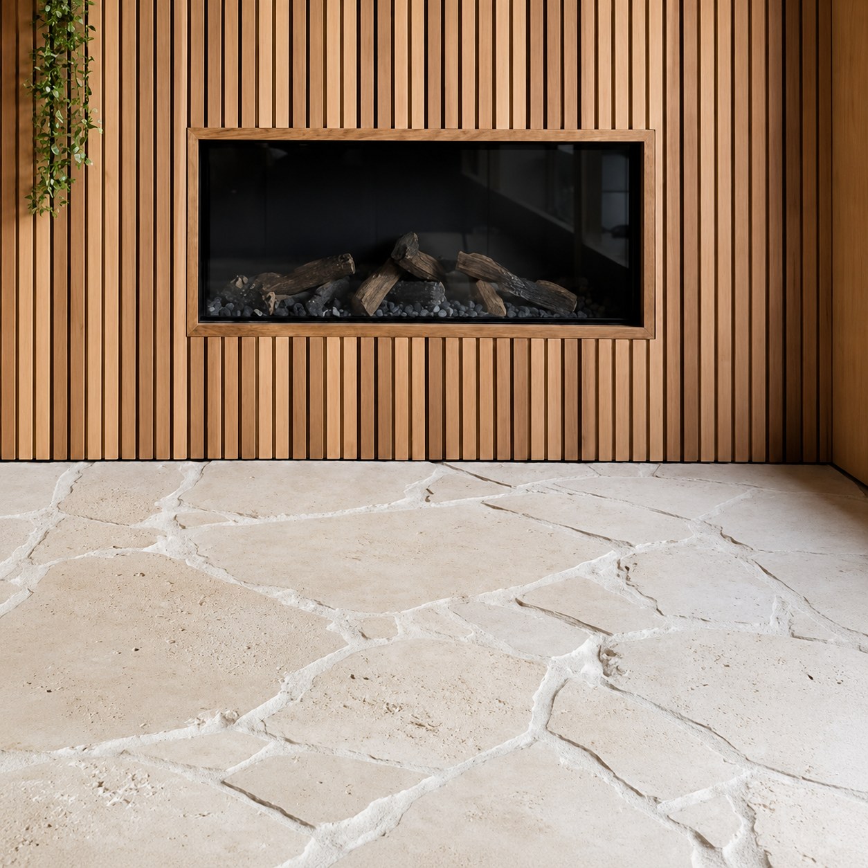Travertino Orgânico Anticato aplicado — Caminhos, jardins e paredes artesanais