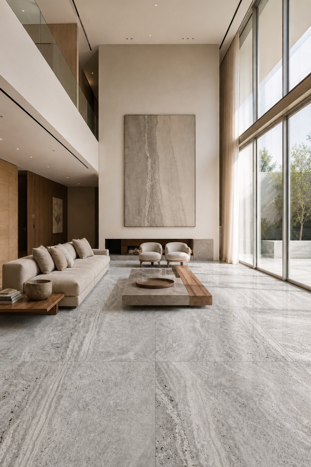 Piso de Travertino Silver Cross Cut em living