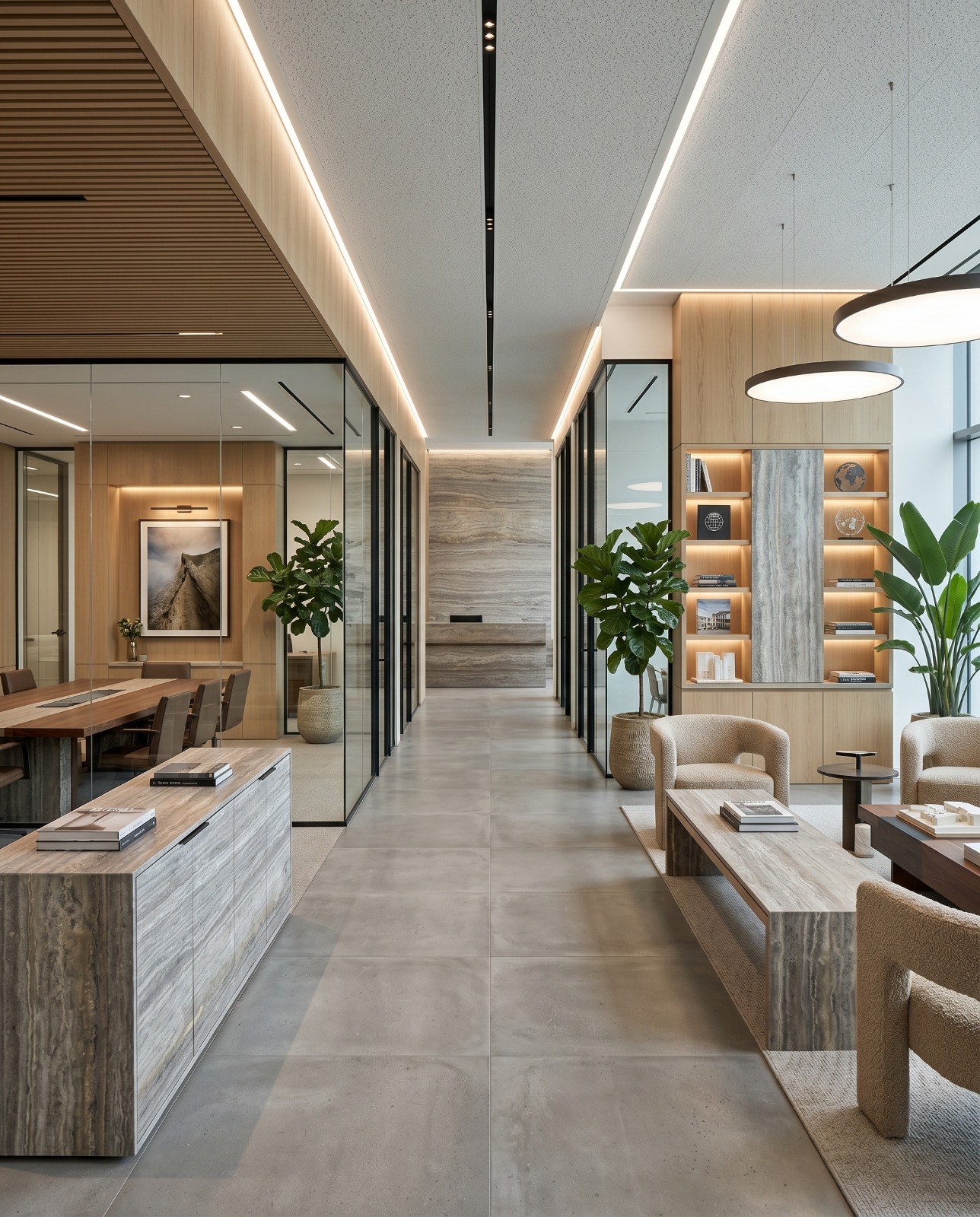 Ladrilho Travertino Silver Vein Cut aplicado — Piso e revestimento, projetos contemporâneos