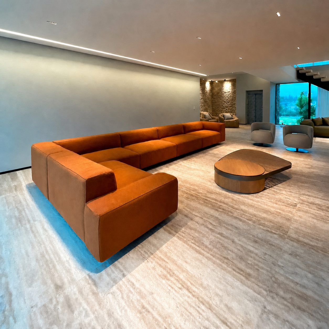 Piso de Travertino Clássico em sala de estar de alto padrão